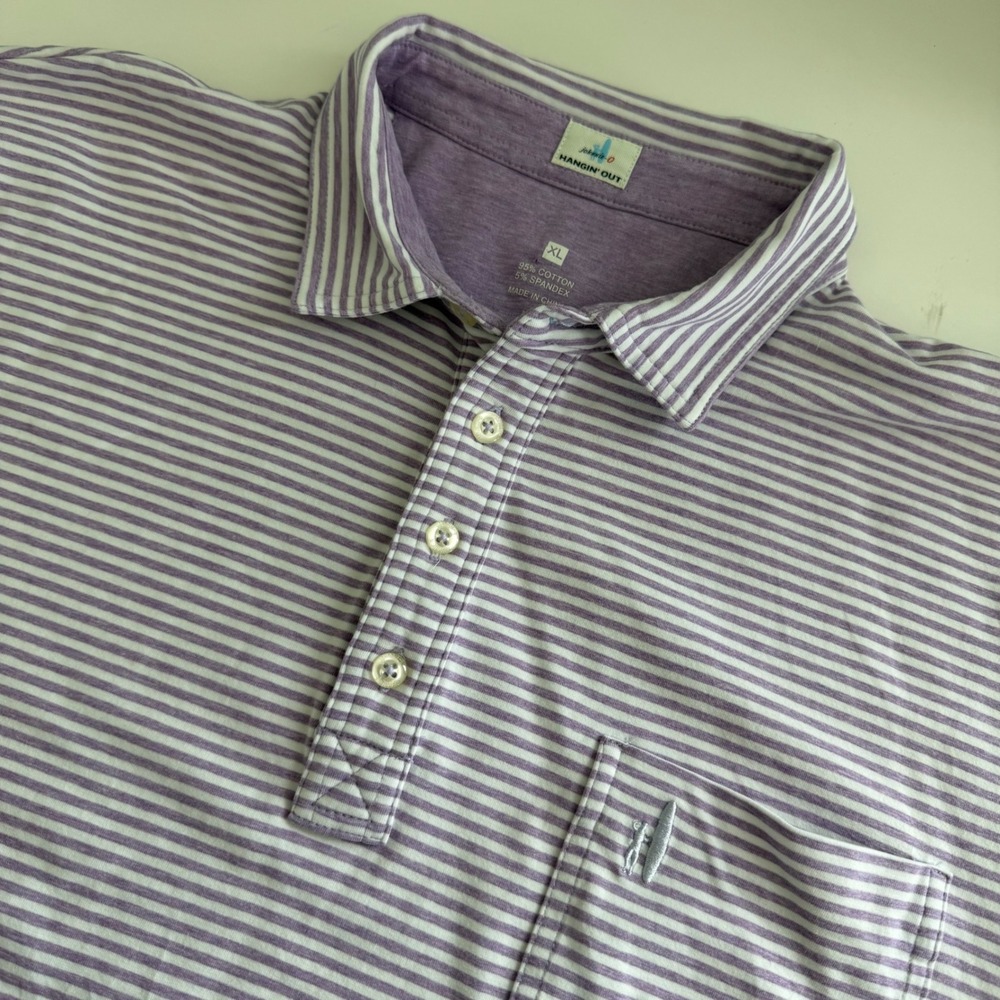 Johnnie-O Hangin Out Dante Polo Shirt Mens XL Purple White Striped JMPO3050